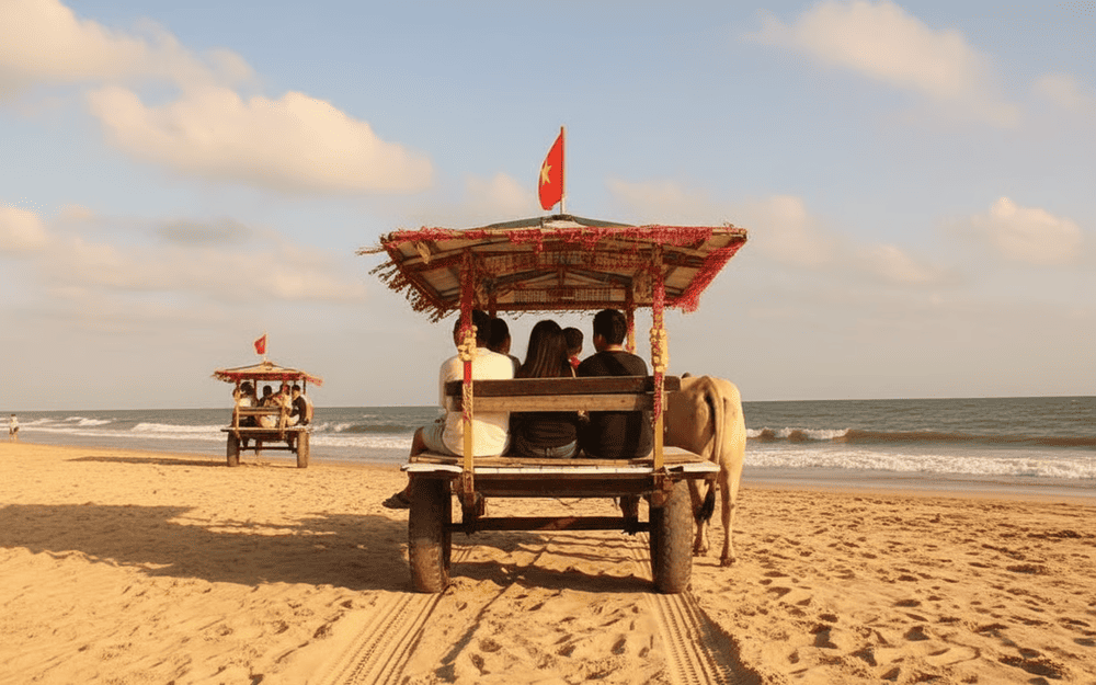 Trải nghiệm đi xe bò thú vị ở biển Cam Bình